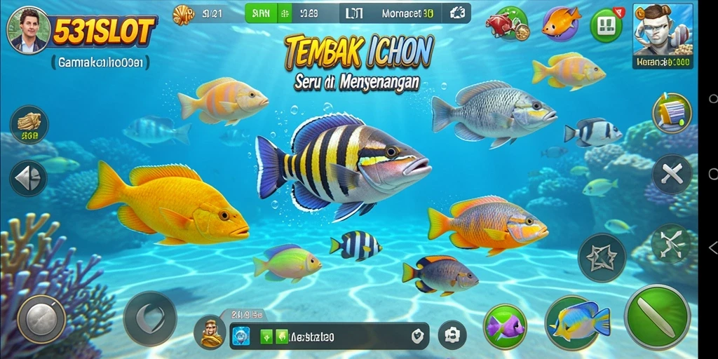 Tampilan gameplay seru dalam 531SLOT dengan aksi Tembak Ikan yang dinamis.