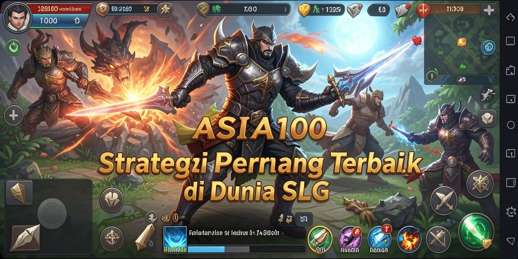 Screenshot menunjukkan pertempuran strategis dalam ASIA100.