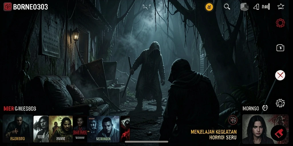 Screenshot BORNEO303 menampilkan suasana gelap dan mencekam dalam gameplay.