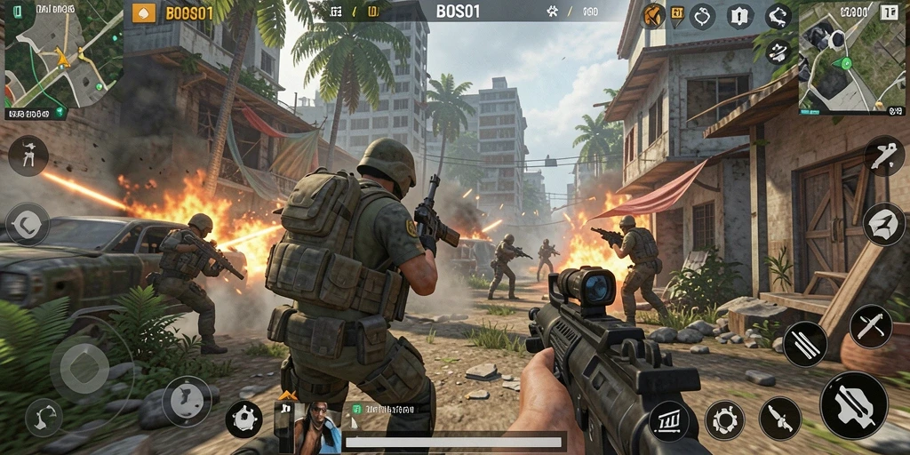 Screenshot menampilkan aksi seru dalam pertempuran TPS.