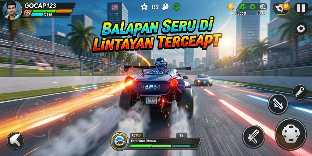 Screenshot GOCAP123 menampilkan aksi balapan yang mendebarkan.