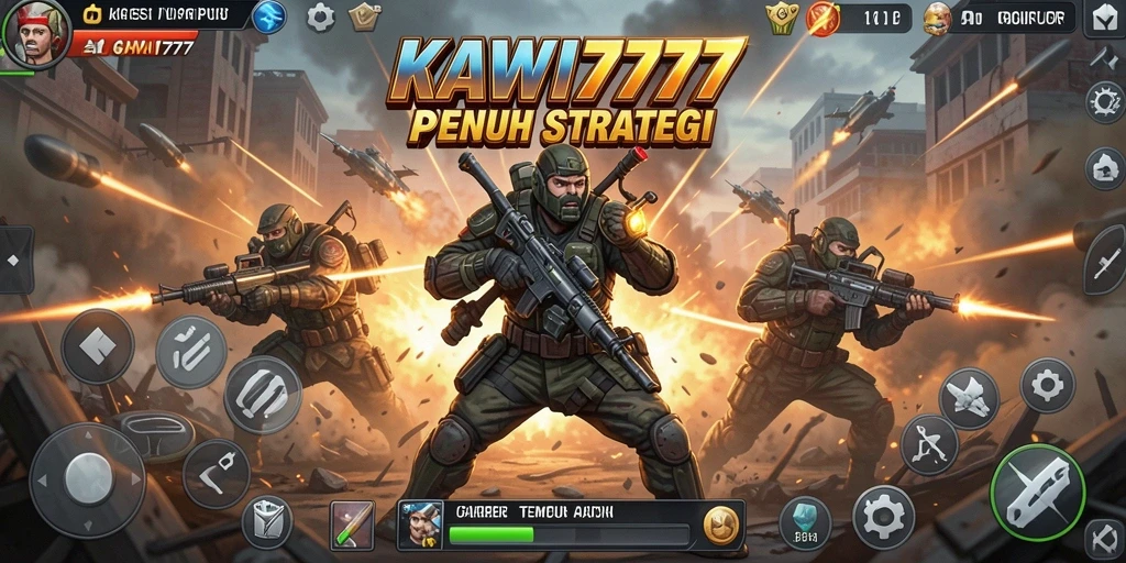Screenshot utama KAWI777 menampilkan aksi tembakan yang intens di lingkungan realistis.