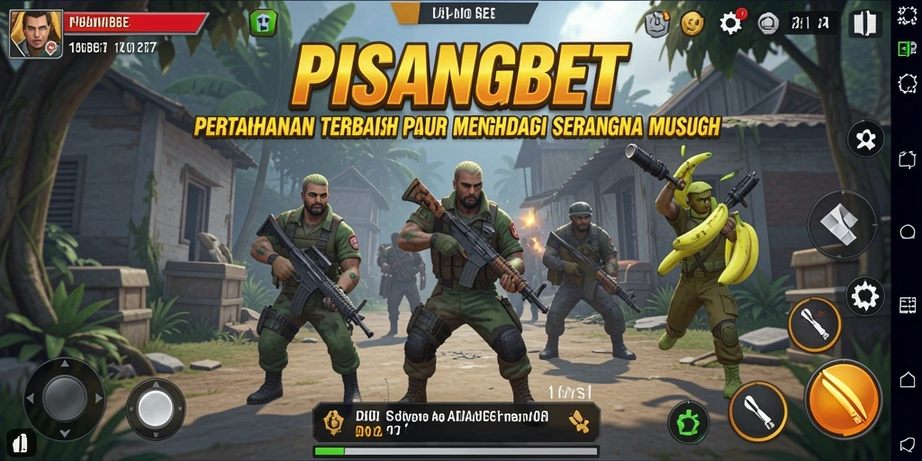 Tangkapan layar gameplay PISANGBET menunjukkan pertahanan strategis melawan musuh yang lucu.